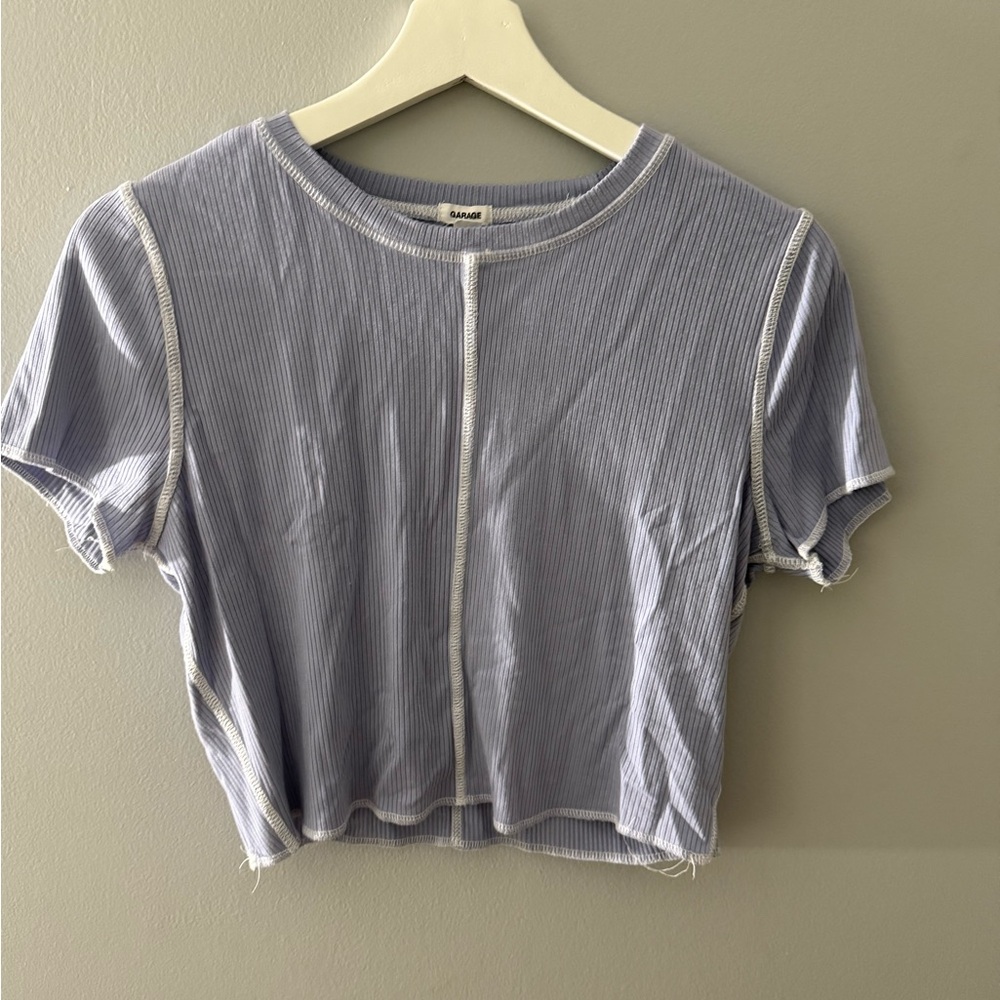 Garage Light Blue Ribbed Short Sleeve Tee